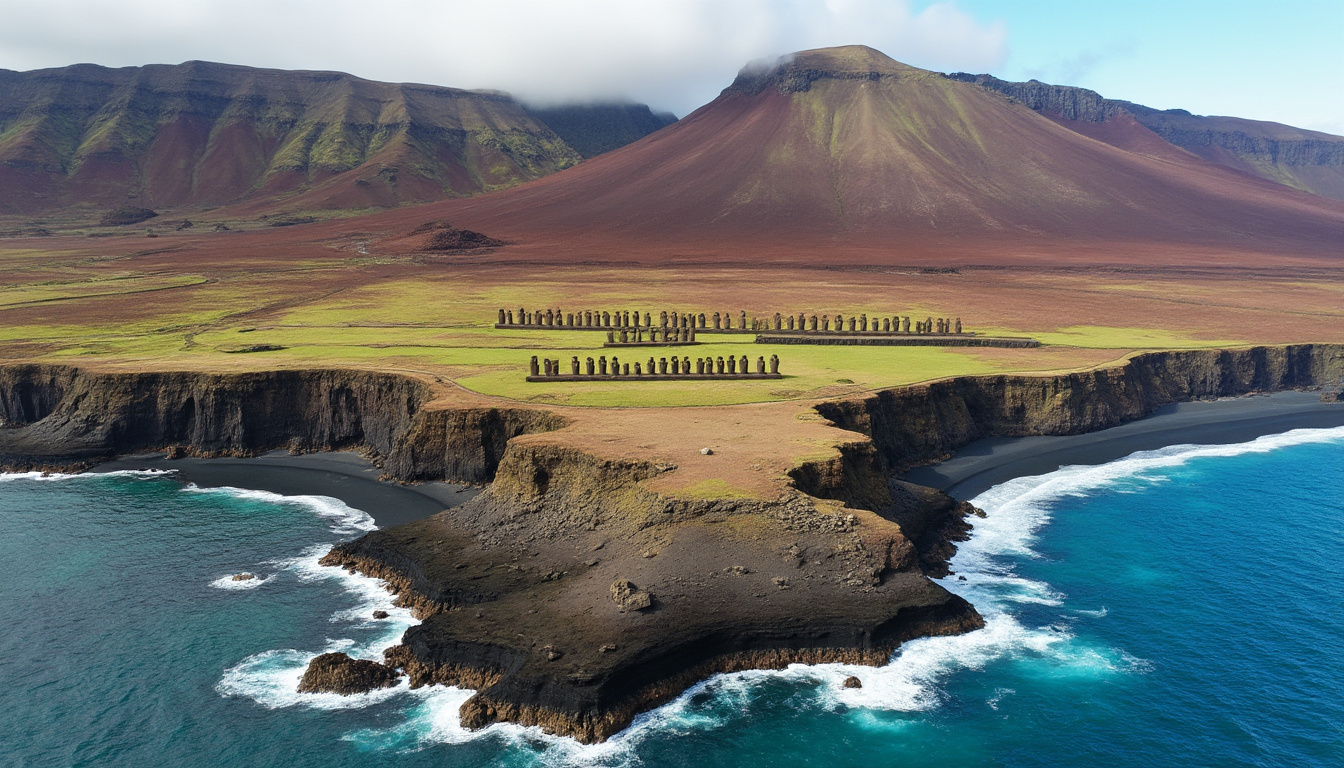 explorez l'îsle de pâques, un véritable trésor du chili, célèbre pour ses mystérieuses statues moaï, ses paysages époustouflants et sa culture fascinante. partez à la découverte de ce lieu unique au cœur du pacifique et laissez-vous envoûter par sa magie!