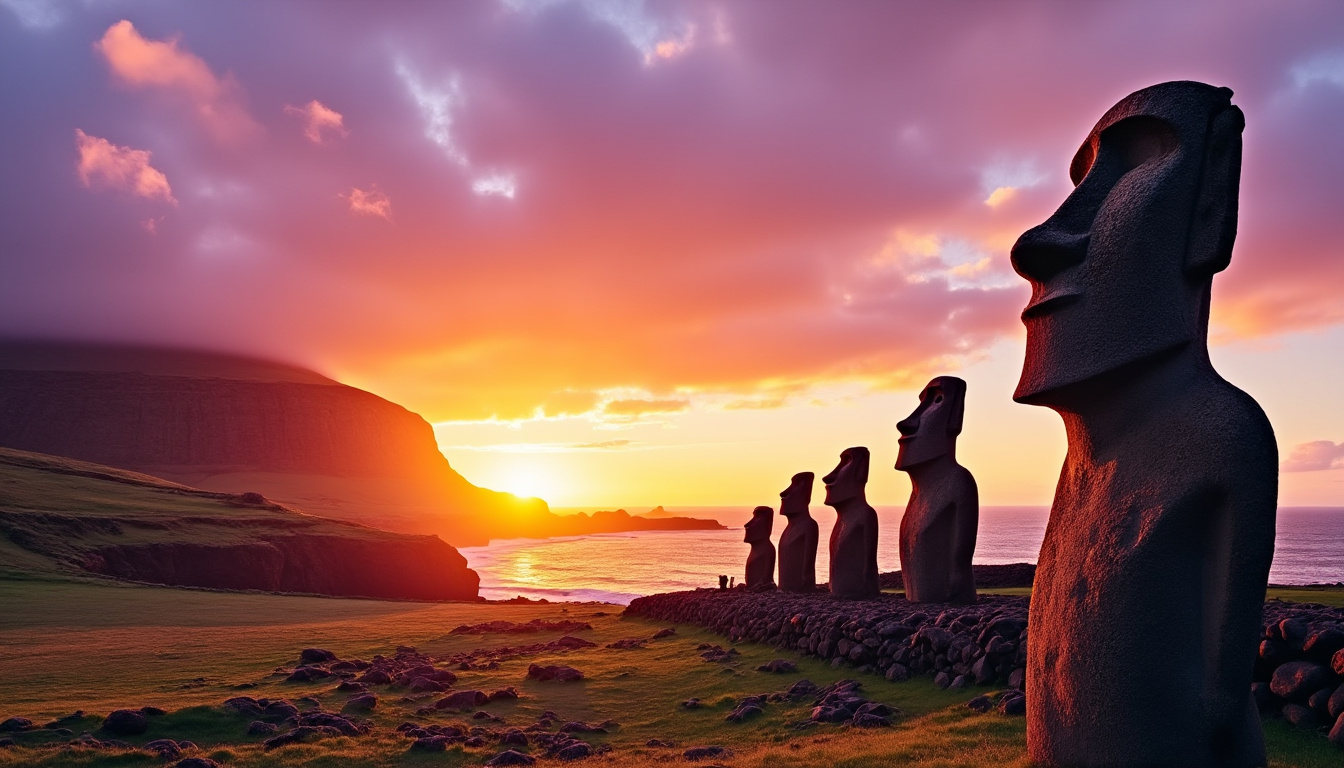 explorez l'île de pâques, un joyau du chili, célèbre pour ses mystérieuses statues moai, ses paysages à couper le souffle et sa riche culture polynésienne. une aventure inoubliable vous attend au cœur de l'océan pacifique.