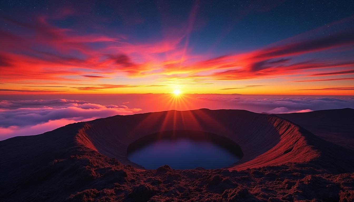 explorez la beauté époustouflante des levers de soleil au sommet du volcan haleakala à hawaï. vivez une expérience magique en contemplant des paysages grandioses et des couleurs flamboyantes qui transforment le ciel. une aventure inoubliable vous attend au cœur de la nature hawaïenne.