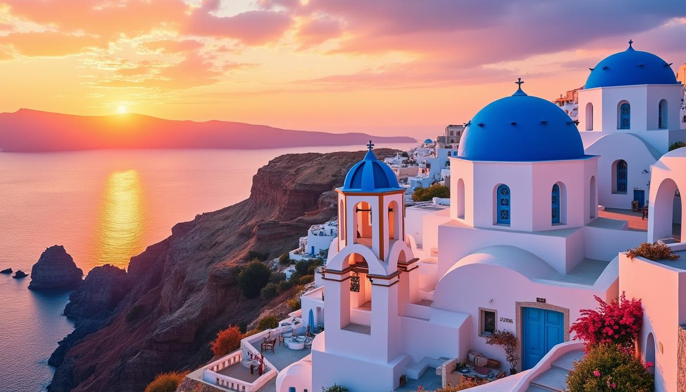 découvrez la magie de santorin, une île grecque aux paysages époustouflants, entre maisons blanches, couchers de soleil et plages volcaniques. un voyage inoubliable à vivre au moins une fois dans sa vie !